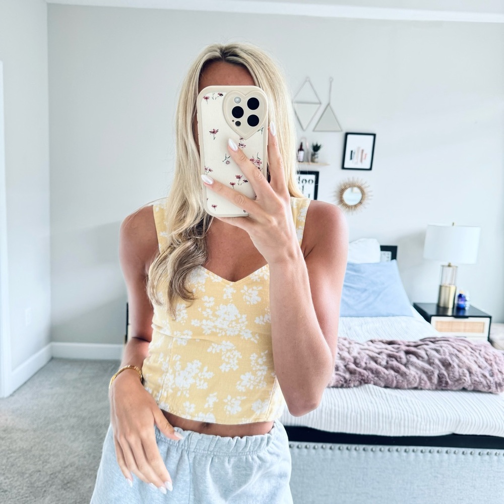 Abercrombie Yellow Floral Linen Top
